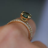1.97ct Untreated Round Nigerian Teal Green Sapphire Double Prong Solitaire with Pave Set Diamonds in 18k Yellow Gold