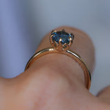1.08ct Round Azure Blue Montana Sapphire Lotus Solitaire in 14k Yellow Gold