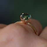 1.56ct Oval Australian Green and Teal Sapphire Lotus Solitaire in 14k Yellow Gold