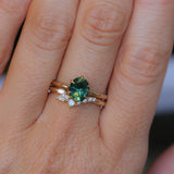 1.56ct Oval Australian Green and Teal Sapphire Lotus Solitaire in 14k Yellow Gold