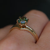 1.30ct Round Untreated Deep Green Nigerian Sapphire Lotus Solitaire in 14k Yellow Gold