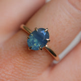 2.22ct Oval Blue Opalescent Untreated Nigerian Sapphire Lotus Solitaire in 14k Yellow Gold