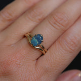 2.22ct Oval Blue Opalescent Untreated Nigerian Sapphire Lotus Solitaire in 14k Yellow Gold