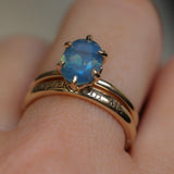 2.22ct Oval Blue Opalescent Untreated Nigerian Sapphire Lotus Solitaire in 14k Yellow Gold
