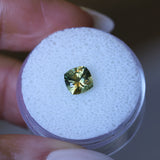 1.38CT PRECISION CUT SQUARE CUSHION MONTANA SAPPHIRE, GOLDEN YELLOW-GREEN, 6.1X6.1X4.2MM