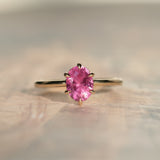 1.37ct Oval Untreated Pink Burmese Spinel Lotus Solitaire in 14k Yellow Gold