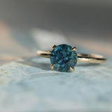 2.34ct Round Untreated Blue Montana Sapphire Classic 4 Prong Solitaire in 14k Yellow Gold- Appraised Stone