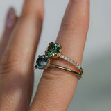 1.97ct Untreated Round Nigerian Teal Green Sapphire Double Prong Solitaire with Pave Set Diamonds in 18k Yellow Gold