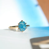 2.22ct Oval Blue Opalescent Untreated Nigerian Sapphire Lotus Solitaire in 14k Yellow Gold