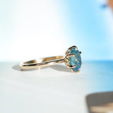 2.22ct Oval Blue Opalescent Untreated Nigerian Sapphire Lotus Solitaire in 14k Yellow Gold