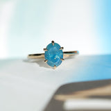 2.22ct Oval Blue Opalescent Untreated Nigerian Sapphire Lotus Solitaire in 14k Yellow Gold