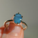 2.22ct Oval Blue Opalescent Untreated Nigerian Sapphire Lotus Solitaire in 14k Yellow Gold
