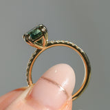 1.97ct Untreated Round Nigerian Teal Green Sapphire Double Prong Solitaire with Pave Set Diamonds in 18k Yellow Gold