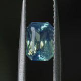 1.70CT MADAGASCAR RADIANT CUT SAPPHIRE, MEDIUM TO LIGHT TEAL BLUE GREEN, UNTREATED, 7.8X5.6X3.9MM