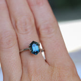 2.31CT MADAGASCAR ELONGATED HEXAGON SAPPHIRE, DEEP ROYAL BLUE TEAL, 10.1X6X4.6MM
