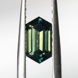 1.59CT NIGERIAN ELONGATED STEP CUT HEXAGON SAPPHIRE, PARTI GREEN, UNTREATED, 8.67X4.79X3.92MM