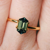 1.59CT NIGERIAN ELONGATED STEP CUT HEXAGON SAPPHIRE, PARTI GREEN, UNTREATED, 8.67X4.79X3.92MM