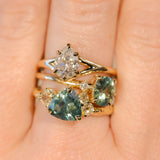 1.20ct Oval Brilliant Teal Montana Sapphire and Princess Cut Diamond Rapids Low Profile Ring in 14k Yellow Gold