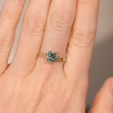 1.20ct Oval Brilliant Teal Montana Sapphire and Princess Cut Diamond Rapids Low Profile Ring in 14k Yellow Gold