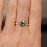 1.20ct Oval Brilliant Teal Montana Sapphire and Princess Cut Diamond Rapids Low Profile Ring in 14k Yellow Gold