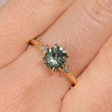 1.20ct Oval Brilliant Teal Montana Sapphire and Princess Cut Diamond Rapids Low Profile Ring in 14k Yellow Gold
