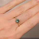 1.20ct Oval Brilliant Teal Montana Sapphire and Princess Cut Diamond Rapids Low Profile Ring in 14k Yellow Gold