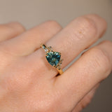 2.17ct Trillion Teal Blue Untreated Montana Sapphire and Antique Diamond Mountainscape Ring in 18k Yellow Gold