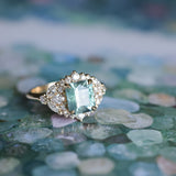 2.70ct Untreated Radiant Cut Montana Sapphire and Diamond Floral Halo in 14k Yellow Gold