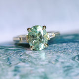 3.50ct Oval Untreated Montana Sapphire and Tapered Baguette Diamond Stackable 4 Prong Ring With Euro Shank in 18k Yellow Gold