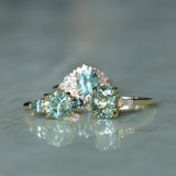 2.70ct Untreated Radiant Cut Montana Sapphire and Diamond Floral Halo in 14k Yellow Gold