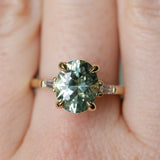 3.50ct Oval Untreated Montana Sapphire and Tapered Baguette Diamond Stackable 4 Prong Ring With Euro Shank in 18k Yellow Gold