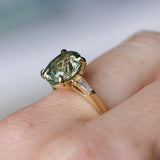 3.50ct Oval Untreated Montana Sapphire and Tapered Baguette Diamond Stackable 4 Prong Ring With Euro Shank in 18k Yellow Gold