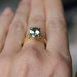 3.50ct Oval Untreated Montana Sapphire and Tapered Baguette Diamond Stackable 4 Prong Ring With Euro Shank in 18k Yellow Gold