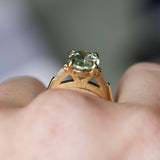 3.50ct Oval Untreated Montana Sapphire and Tapered Baguette Diamond Stackable 4 Prong Ring With Euro Shank in 18k Yellow Gold