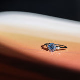 1.91ct Round Precision Cut Blue Montana Sapphire and Princess Cut Diamond Rapids Low Profile Ring in 14k White Gold