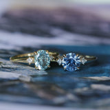 2.01ct Oval Precision Cut Denim Blue Untreated Montana Sapphire and Princess Cut Diamond Rapids Low Profile Ring in 18k Yellow Gold