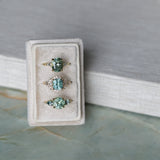 2.75ct Round Untreated Parti Montana Sapphire and Pear Montana Sapphire Three Stone Low Profile Scallop Ring in 18k Yellow Gold