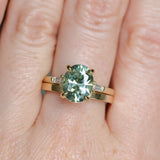 3.50ct Oval Untreated Montana Sapphire and Tapered Baguette Diamond Stackable 4 Prong Ring With Euro Shank in 18k Yellow Gold