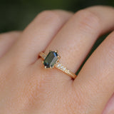 1.59ct Green Hexagon Madagascar Sapphire and Diamond Vintage Cathedral Six Prong Ring in 14k Yellow Gold