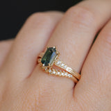 1.59ct Green Hexagon Madagascar Sapphire and Diamond Vintage Cathedral Six Prong Ring in 14k Yellow Gold