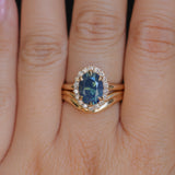 2.35ct Oval Glowy Teal Blue Untreated Nigerian Sapphire Antique-Style Diamond Halo Ring in 14k Yellow Gold