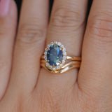 2.35ct Oval Glowy Teal Blue Untreated Nigerian Sapphire Antique-Style Diamond Halo Ring in 14k Yellow Gold