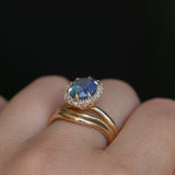 2.35ct Oval Glowy Teal Blue Untreated Nigerian Sapphire Antique-Style Diamond Halo Ring in 14k Yellow Gold
