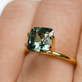 3.35CT UNTREATED CUSHION MADAGASCAR SAPPHIRE, OLIVE GREEN, 8.5X7.8X5.2MM