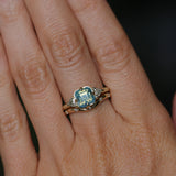 2.03ct Asscher Cut Untreated Sapphire and Trillion Diamond Antique Compass Set Low Profile Ring in 14k Green Gold