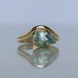 2.86ct Untreated Seafoam Pear Madagascar Sapphire Prong Set Ripple Contour Solitaire in 14k Yellow Gold