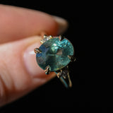 7.19ct Oval Light Teal Seafoam Madagascar Sapphire and Princess Cut Diamond Rapids Low Profile Ring in 18k Yellow Gold