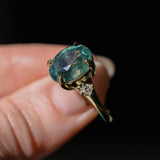 7.19ct Oval Light Teal Seafoam Madagascar Sapphire and Princess Cut Diamond Rapids Low Profile Ring in 18k Yellow Gold