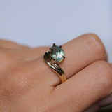 2.86ct Untreated Seafoam Pear Madagascar Sapphire Prong Set Ripple Contour Solitaire in 14k Yellow Gold