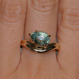 2.86ct Untreated Seafoam Pear Madagascar Sapphire Prong Set Ripple Contour Solitaire in 14k Yellow Gold